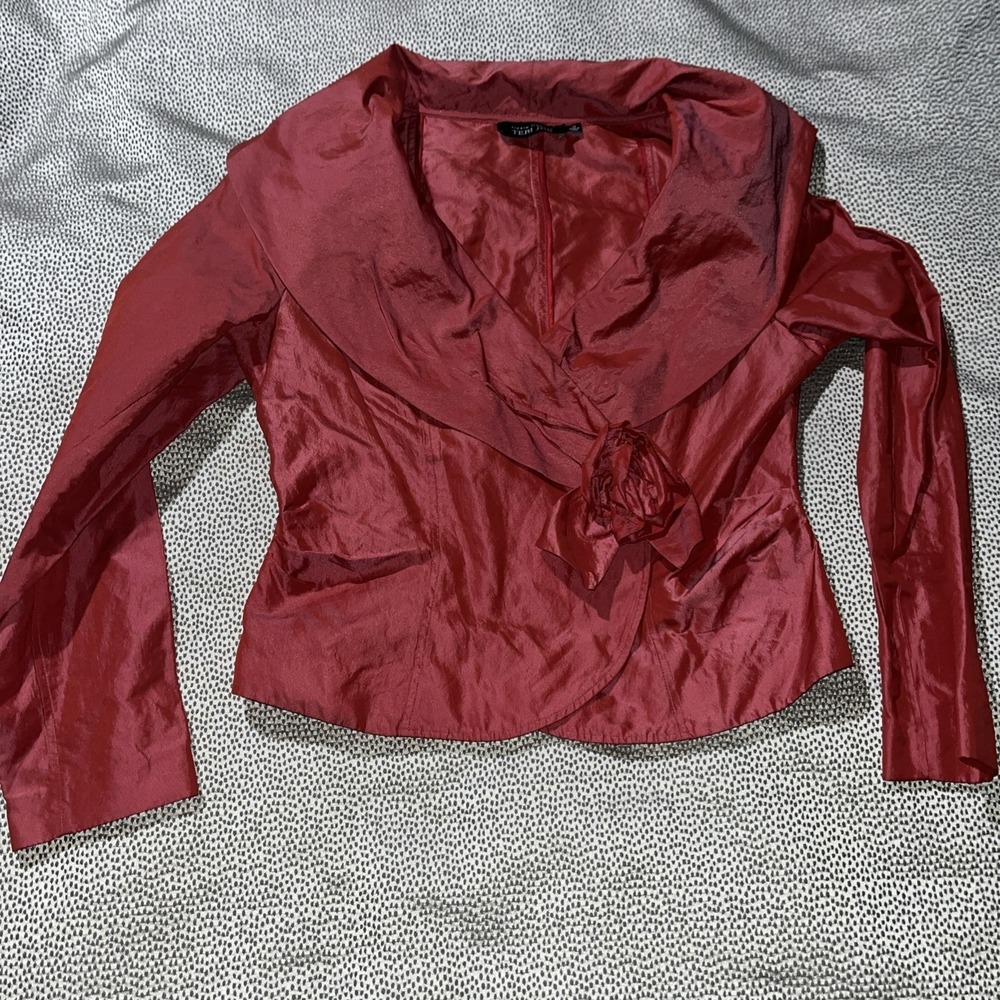 RICKIE FREEMAN FOR TERI JON Metallic Pink Long Sleeve Shirt Blouse Size 10